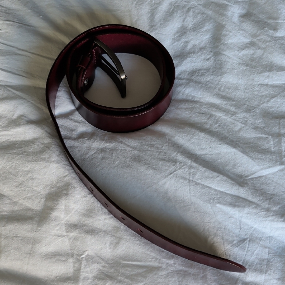 Burgundy Leather Belt with Silver Buckle